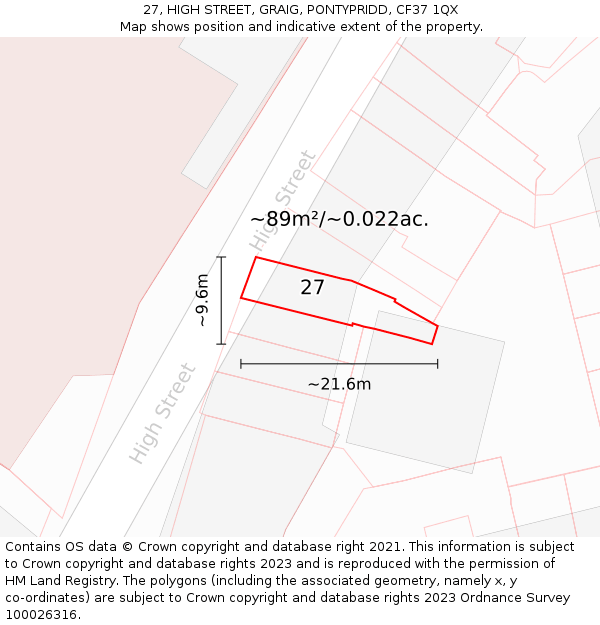 27, HIGH STREET, GRAIG, PONTYPRIDD, CF37 1QX: Plot and title map