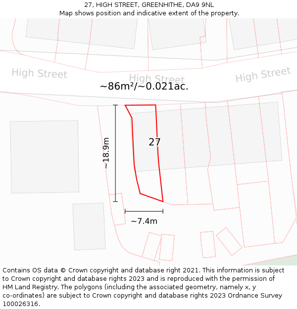 27, HIGH STREET, GREENHITHE, DA9 9NL: Plot and title map