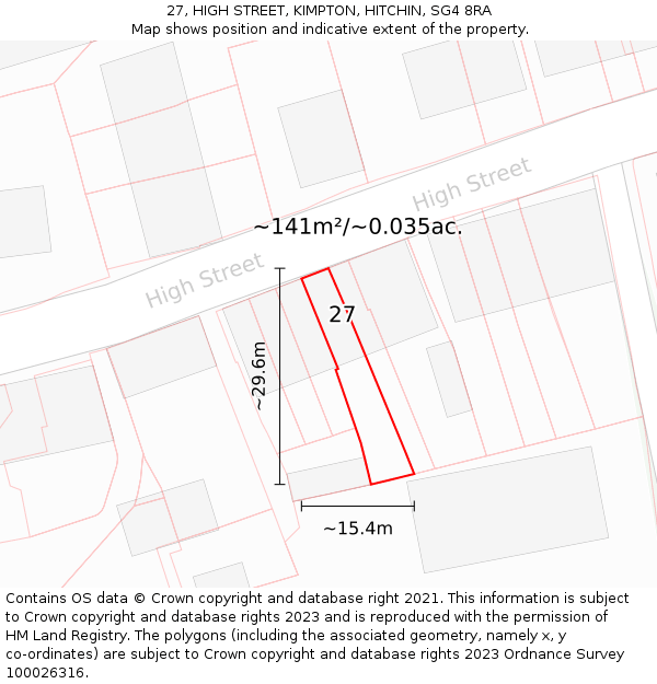 27, HIGH STREET, KIMPTON, HITCHIN, SG4 8RA: Plot and title map