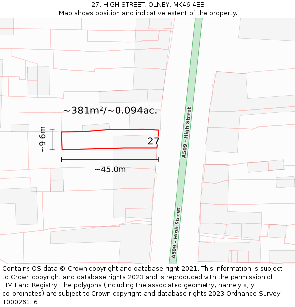 27, HIGH STREET, OLNEY, MK46 4EB: Plot and title map