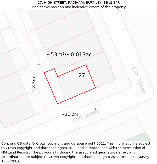 27, HIGH STREET, PADIHAM, BURNLEY, BB12 8PR: Plot and title map