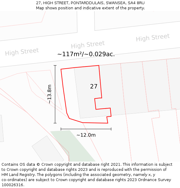 27, HIGH STREET, PONTARDDULAIS, SWANSEA, SA4 8RU: Plot and title map