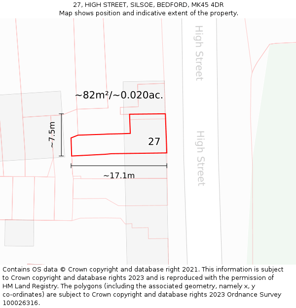27, HIGH STREET, SILSOE, BEDFORD, MK45 4DR: Plot and title map