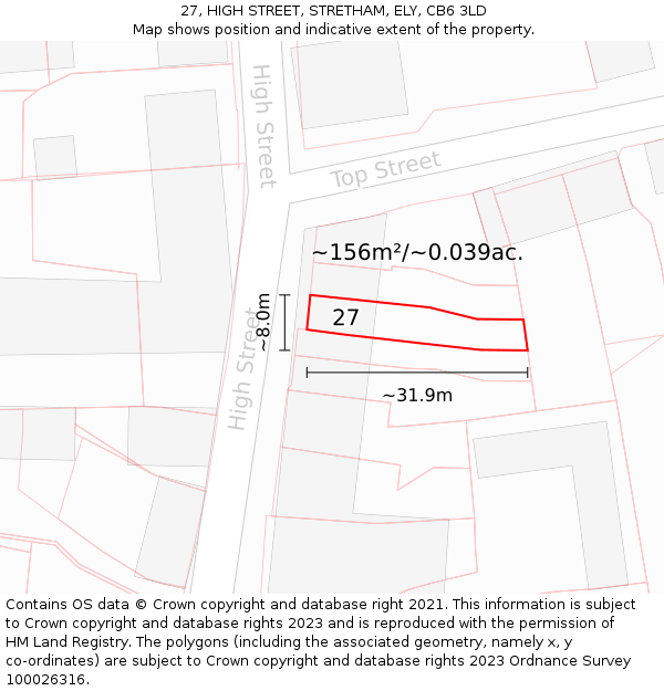 27, HIGH STREET, STRETHAM, ELY, CB6 3LD: Plot and title map