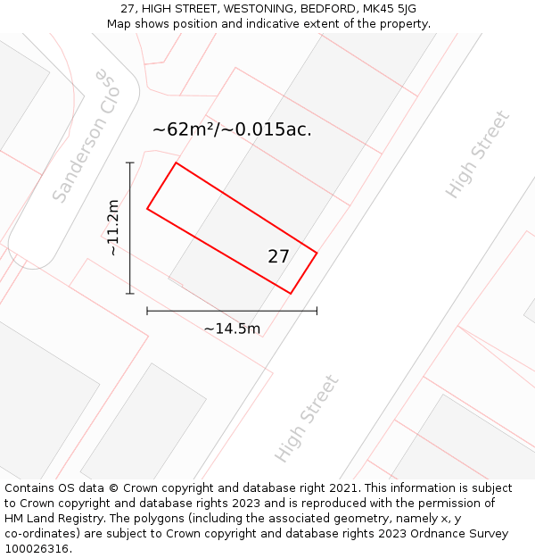 27, HIGH STREET, WESTONING, BEDFORD, MK45 5JG: Plot and title map