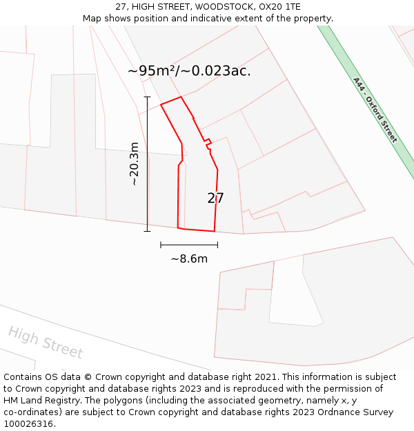 27, HIGH STREET, WOODSTOCK, OX20 1TE: Plot and title map