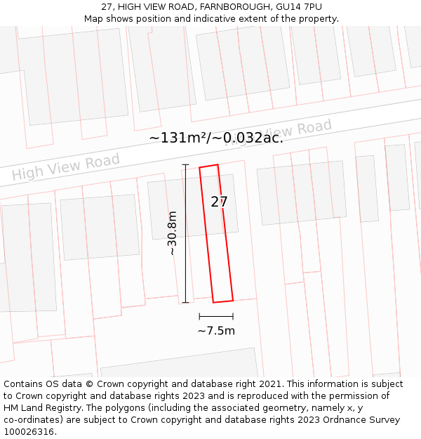 27, HIGH VIEW ROAD, FARNBOROUGH, GU14 7PU: Plot and title map