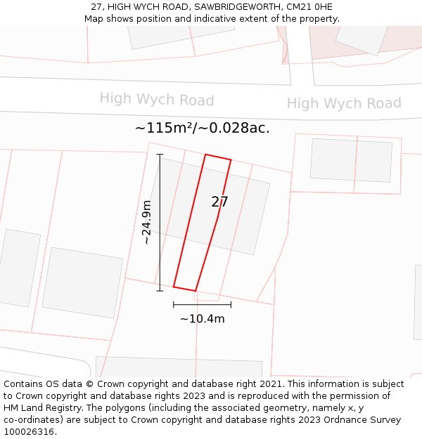 27, HIGH WYCH ROAD, SAWBRIDGEWORTH, CM21 0HE: Plot and title map