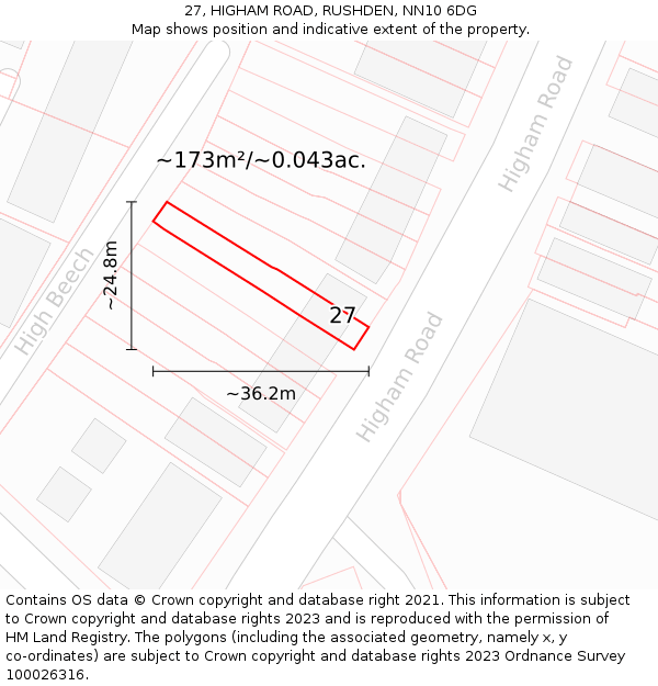 27, HIGHAM ROAD, RUSHDEN, NN10 6DG: Plot and title map