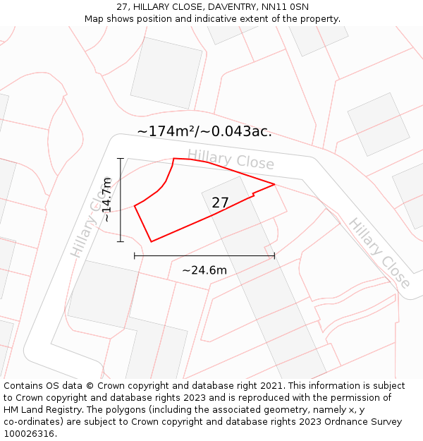 27, HILLARY CLOSE, DAVENTRY, NN11 0SN: Plot and title map