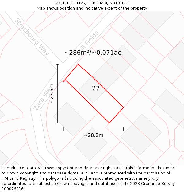 27, HILLFIELDS, DEREHAM, NR19 1UE: Plot and title map