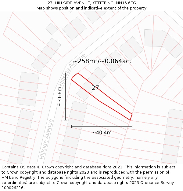 27, HILLSIDE AVENUE, KETTERING, NN15 6EG: Plot and title map