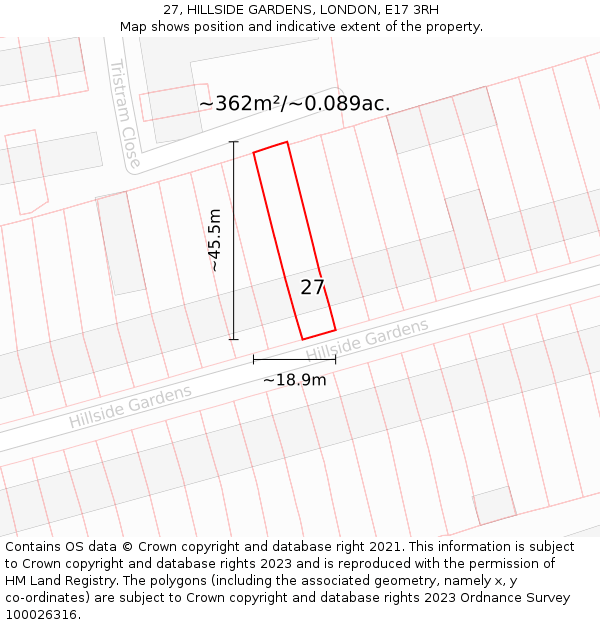 27, HILLSIDE GARDENS, LONDON, E17 3RH: Plot and title map
