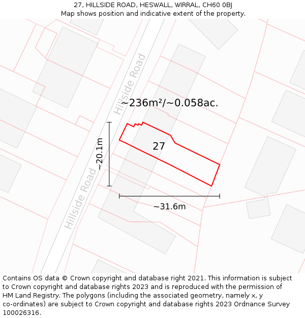 27, HILLSIDE ROAD, HESWALL, WIRRAL, CH60 0BJ: Plot and title map
