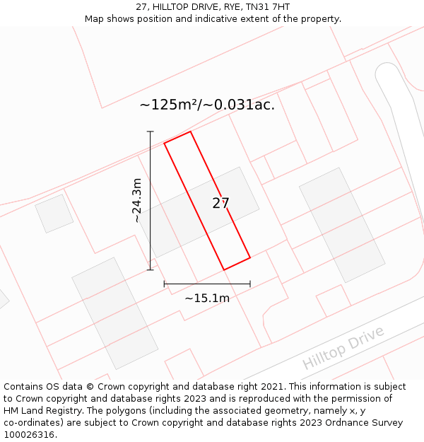 27, HILLTOP DRIVE, RYE, TN31 7HT: Plot and title map