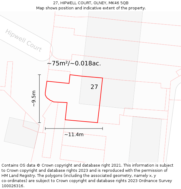 27, HIPWELL COURT, OLNEY, MK46 5QB: Plot and title map