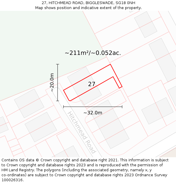 27, HITCHMEAD ROAD, BIGGLESWADE, SG18 0NH: Plot and title map