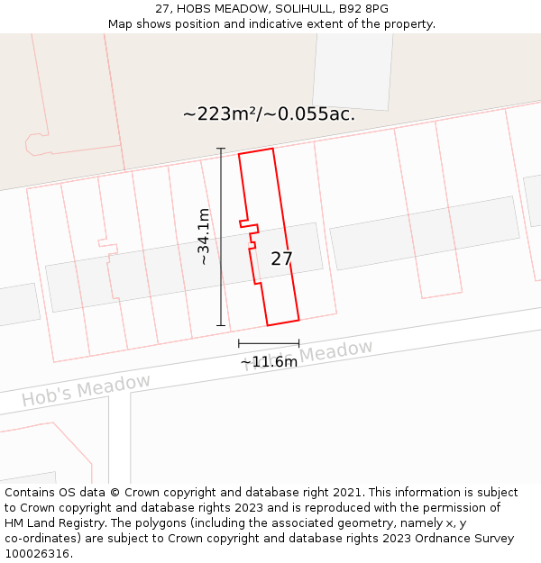 27, HOBS MEADOW, SOLIHULL, B92 8PG: Plot and title map