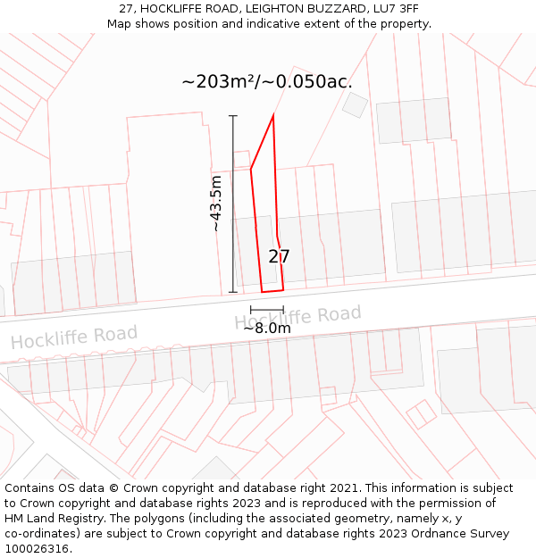 27, HOCKLIFFE ROAD, LEIGHTON BUZZARD, LU7 3FF: Plot and title map