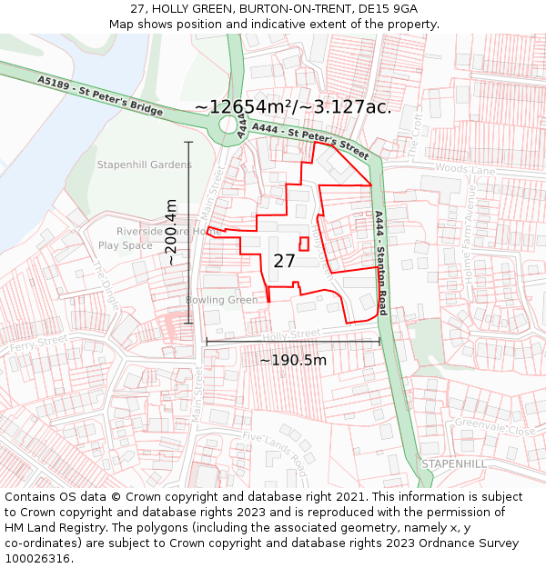 27, HOLLY GREEN, BURTON-ON-TRENT, DE15 9GA: Plot and title map