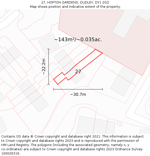 27, HOPTON GARDENS, DUDLEY, DY1 2GZ: Plot and title map