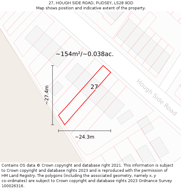 27, HOUGH SIDE ROAD, PUDSEY, LS28 9DD: Plot and title map