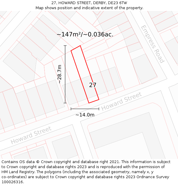 27, HOWARD STREET, DERBY, DE23 6TW: Plot and title map