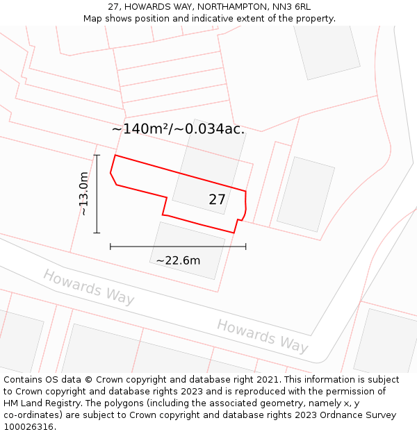 27, HOWARDS WAY, NORTHAMPTON, NN3 6RL: Plot and title map