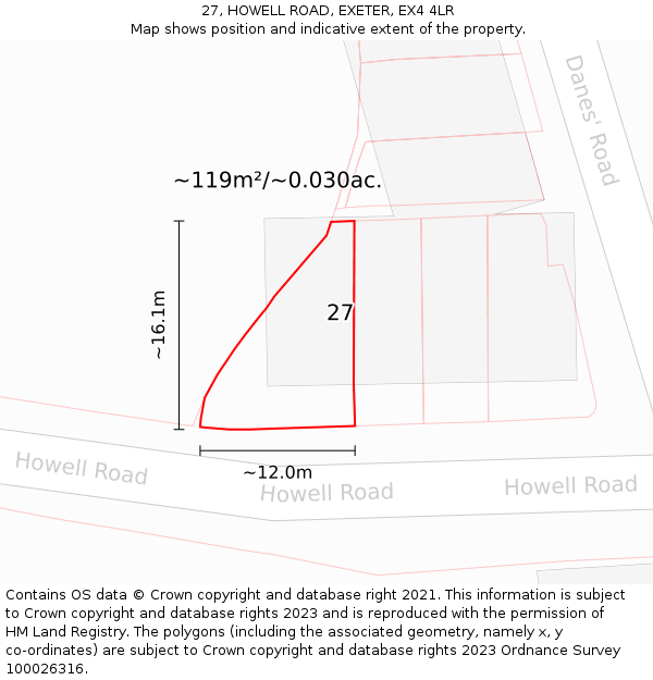 27, HOWELL ROAD, EXETER, EX4 4LR: Plot and title map