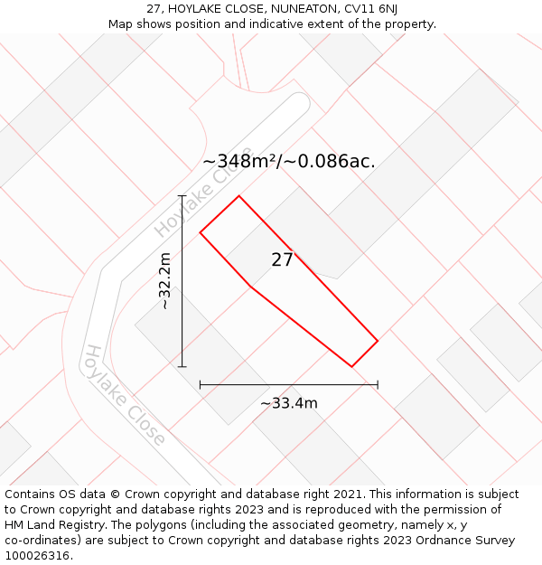 27, HOYLAKE CLOSE, NUNEATON, CV11 6NJ: Plot and title map