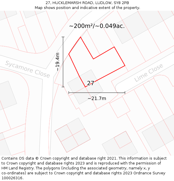 27, HUCKLEMARSH ROAD, LUDLOW, SY8 2PB: Plot and title map