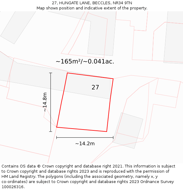 27, HUNGATE LANE, BECCLES, NR34 9TN: Plot and title map