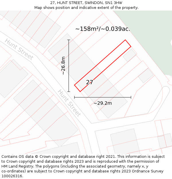 27, HUNT STREET, SWINDON, SN1 3HW: Plot and title map