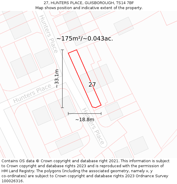 27, HUNTERS PLACE, GUISBOROUGH, TS14 7BF: Plot and title map