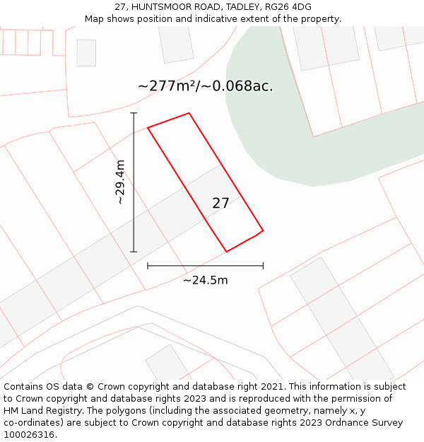 27, HUNTSMOOR ROAD, TADLEY, RG26 4DG: Plot and title map