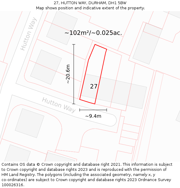 27, HUTTON WAY, DURHAM, DH1 5BW: Plot and title map