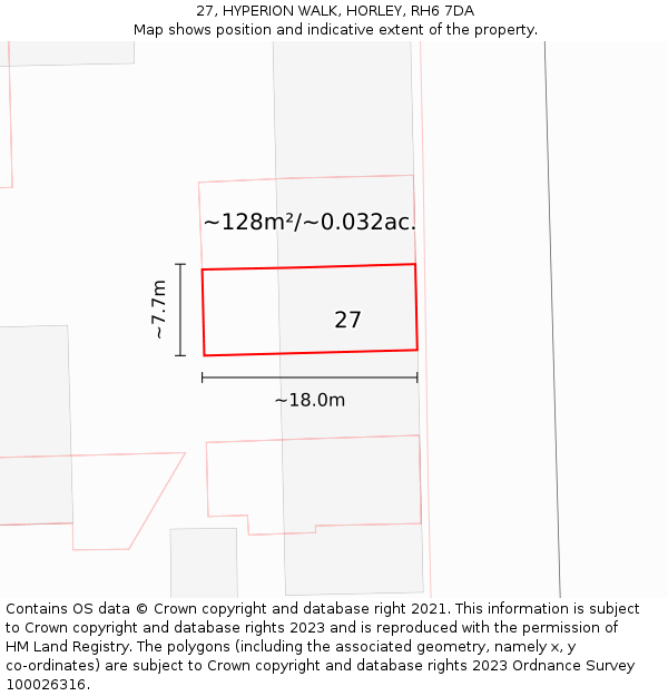 27, HYPERION WALK, HORLEY, RH6 7DA: Plot and title map