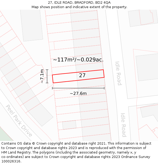 27, IDLE ROAD, BRADFORD, BD2 4QA: Plot and title map