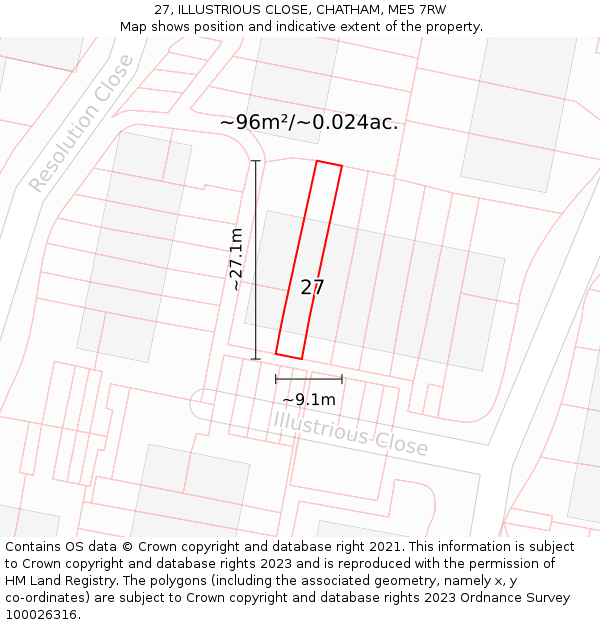 27, ILLUSTRIOUS CLOSE, CHATHAM, ME5 7RW: Plot and title map