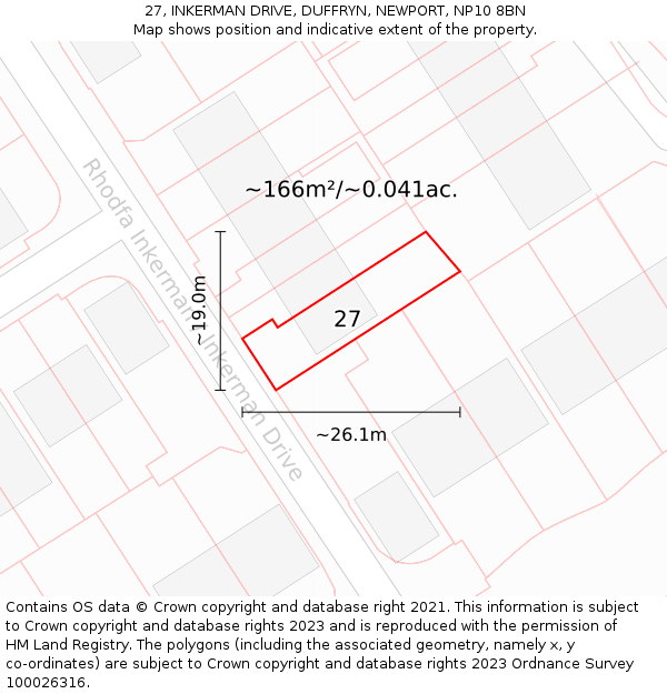 27, INKERMAN DRIVE, DUFFRYN, NEWPORT, NP10 8BN: Plot and title map