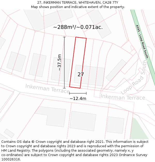 27, INKERMAN TERRACE, WHITEHAVEN, CA28 7TY: Plot and title map