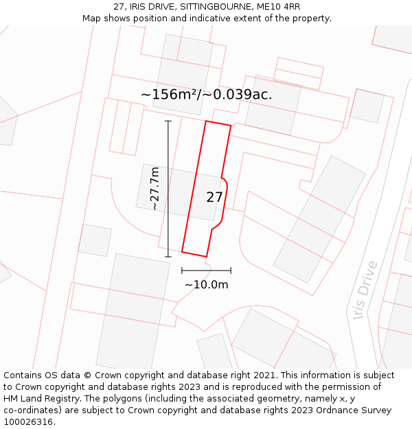 27, IRIS DRIVE, SITTINGBOURNE, ME10 4RR: Plot and title map