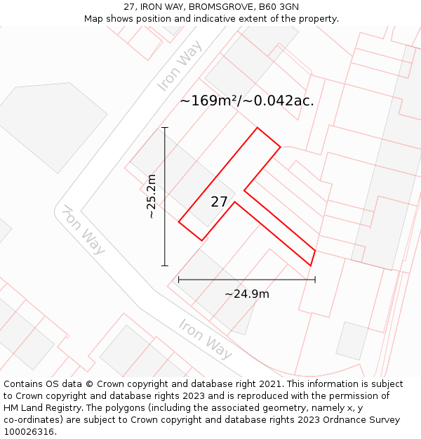 27, IRON WAY, BROMSGROVE, B60 3GN: Plot and title map