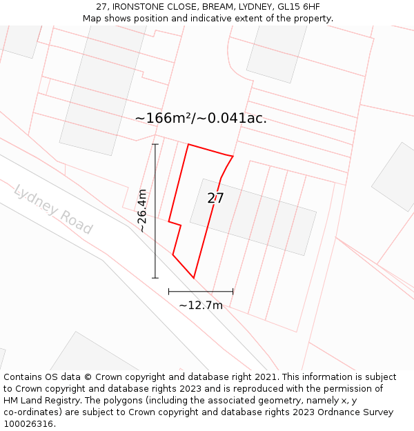 27, IRONSTONE CLOSE, BREAM, LYDNEY, GL15 6HF: Plot and title map