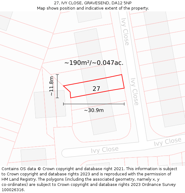27, IVY CLOSE, GRAVESEND, DA12 5NP: Plot and title map