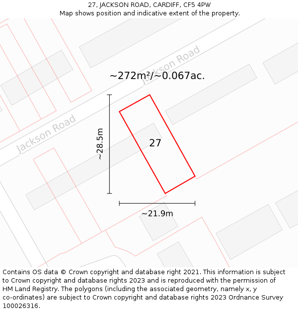 27, JACKSON ROAD, CARDIFF, CF5 4PW: Plot and title map