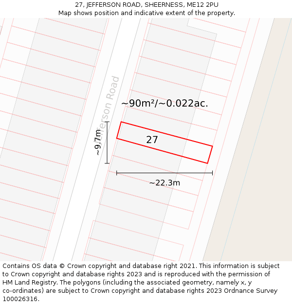 27, JEFFERSON ROAD, SHEERNESS, ME12 2PU: Plot and title map