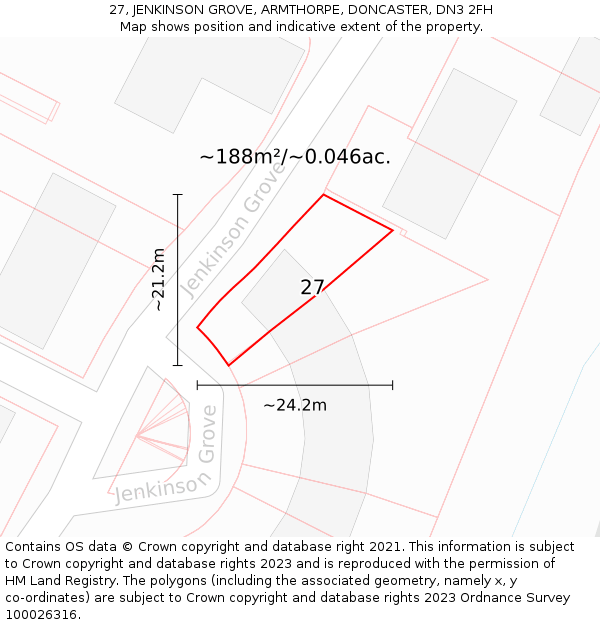 27, JENKINSON GROVE, ARMTHORPE, DONCASTER, DN3 2FH: Plot and title map