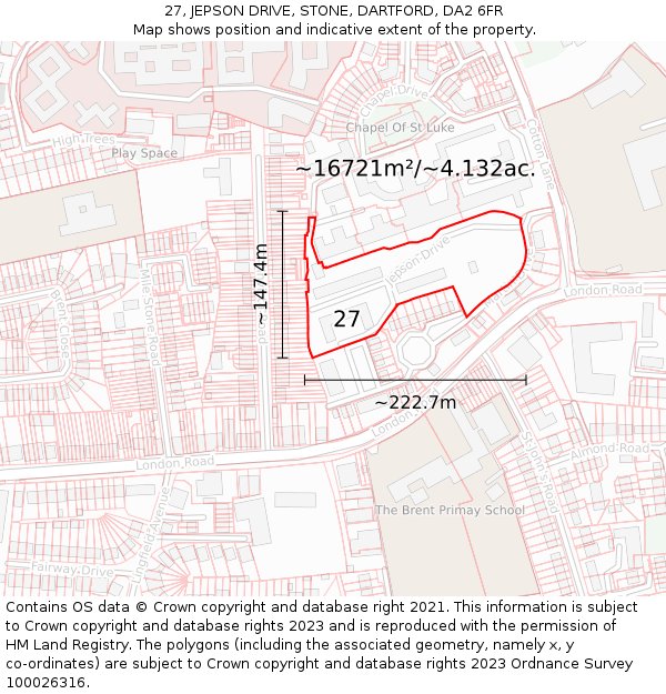 27, JEPSON DRIVE, STONE, DARTFORD, DA2 6FR: Plot and title map
