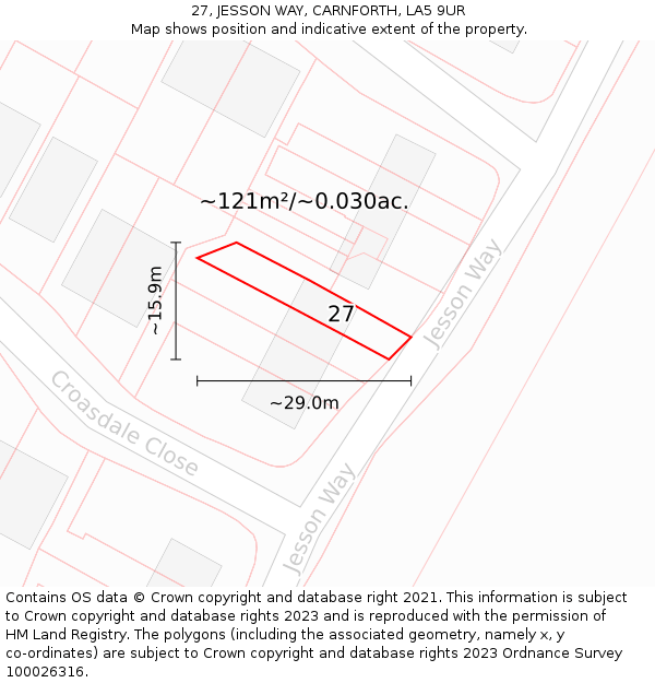 27, JESSON WAY, CARNFORTH, LA5 9UR: Plot and title map